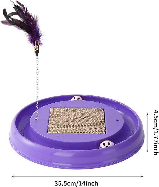 Interactive Cat Ball Track Toy Cat Scratcher with 2 Self-Rotating Balls and 1 Kitten Interactive Toy,Durable Scratch Pad for Indoor Play,Cardboard Scratcher Pad 3-in-1 Cat Toy (Blue)