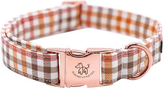 Elegant little tail Fall Dog Collar, Autumn Pet Collar Durable Yellow Plaid Dog Collars Male or Female Holiday Pet Gift Adjustable Dog Collar for X-Small Dogs