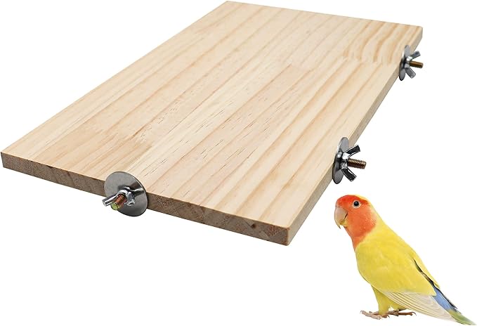 13.6ร7.9 Inches Large Bird Perch Stand Platform, Natural Wooden Small Animals Cage Accessories, Rectangle Stand Perch Shelf for Parrot Parakeet Cockatiel Rat Hamster Guinea Pig Conure Chinchillas