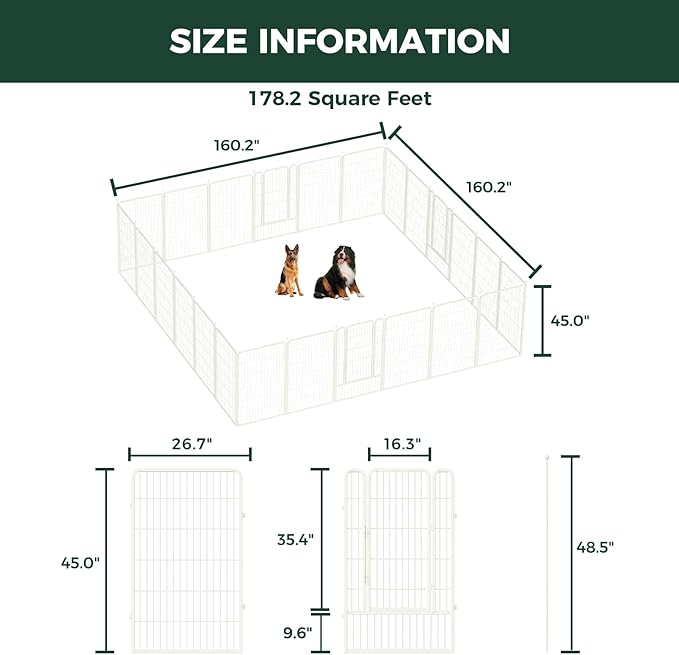 FXW Rollick Unleashed Dog Playpen for Indoor, Yard, RV Camping, 45 inch 24 Panels for Large Dogs, White│Patented