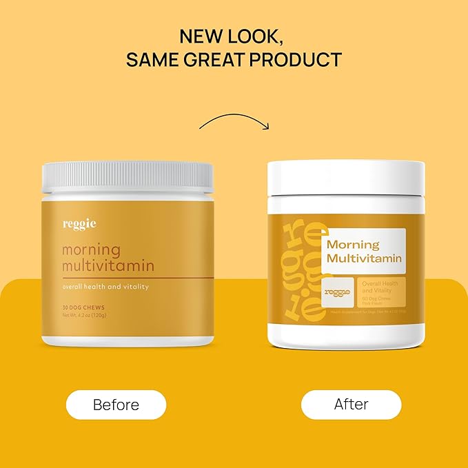 Reggie Morning Multivitamins for Dogs | Advanced Daily Immunity Booster for Heart, Joint, Skin, and Gut Health | Made in The USA, Vet-Approved, & Ideal for All Ages, Breeds, and Sizes - 60 Soft Chews