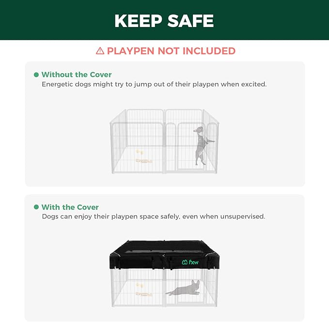 (Not Suitable for Other Brands) FXW Exclusive Mesh Top Cover, Only Fits FXW Rollick/Homeplus 22.8" W x 24" H 8-Panel Playpen (Playpen not Included), Square│Patent Pending