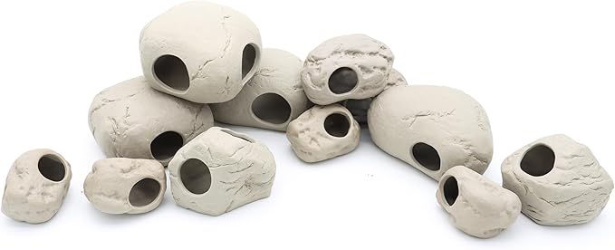 Aquarium Decorations Stackable Ceramic Cave Betta Fish Tank Accessories Rock Cave Decor 12-Piece Set