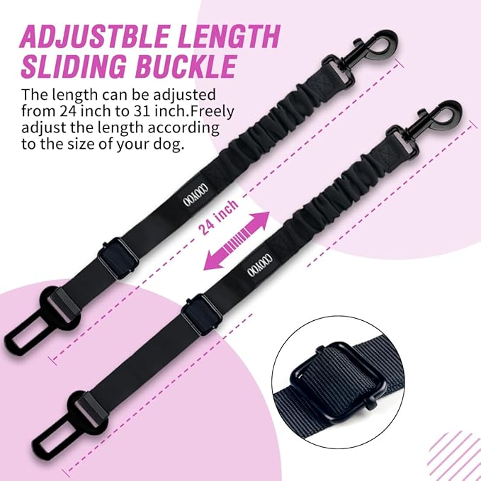 COOYOO Dog Seat Belt, Durability Retractable Dog Car Harness Adjustable Dog Seat Belt for Vehicle Nylon Pet Safety Seat Belts Heavy Duty & Elastic