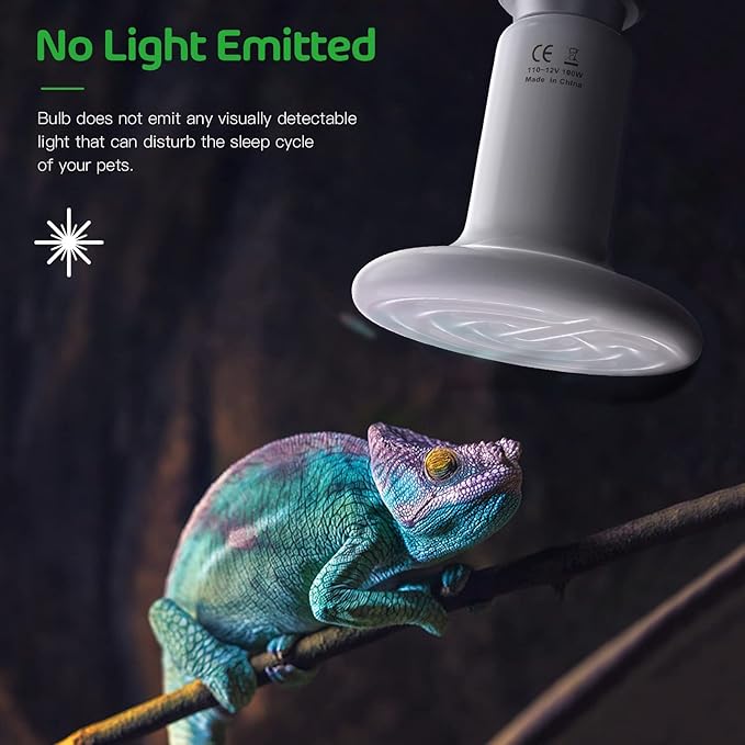 Simple Deluxe 100W Reptile Heat Lamp Bulb No Light Ceramic Heat Emitter Brooder Coop Heater for Amphibian Pet & Incubating Chicken, Snake, Lizard, Spider, 2-Pack,White