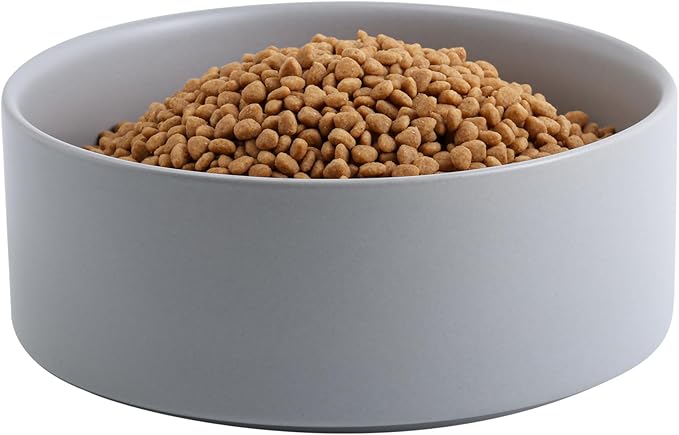 Grey 8 in Dog Bowl Ceramic for Medium Large Sized Breed,Retrievers,7.6 Cups Non Slip Heavy Wighted Dog Food Water Dish,Durable Big Pet Bowl