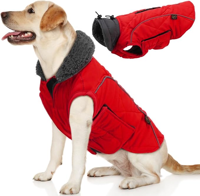 EMUST Pet Vests for Winter, Fleece Lined Dog Coat for Cold Weather Warm Dog Jackets for Small Medium Large Dogs, Pet Apparel for Cold Weather, Red, XXXL