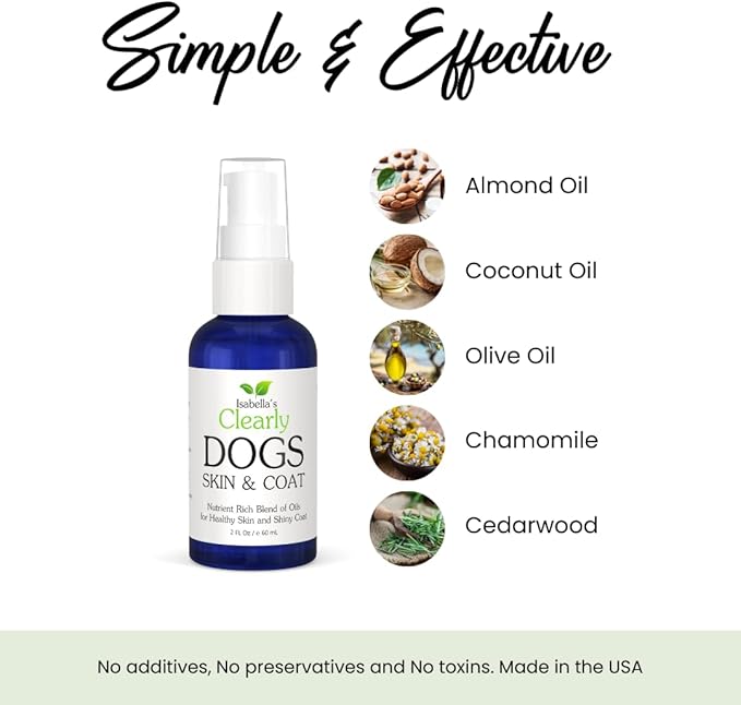 Natural Skin & Coat Oil for Dogs | Skin Soother with Coconut, Almond and Olive Oils | Soothe Dry Skin, Allergies and Skin Irritation | Add Softness and Shine to a Dull Coat | Made in The USA