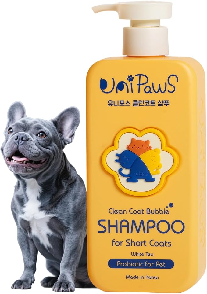 Unipaws Probiotic Dog Shampoo for Short-Haired Coats โ Itch Relief, Deodorizing & Hydrating for Healthy, Fresh Skin with Calendula & Oatmeal โ EWG Green & White Tea Scent, Made in Korea, 16.9 Fl Oz