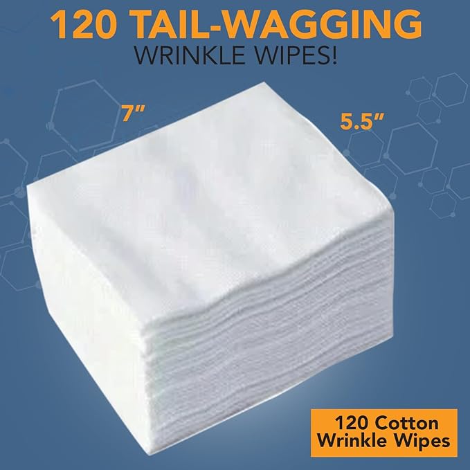 NOVEHA 5โx7โ Large Dog Wipes | Wipes for Bulldog, French Bulldog, Pug, English Bulldog | Deodorizing, for Multiple Areas Removes Dirt, Wrinkles, Folds, Tear Stain, Tail Pockets & Paws (120 Counts)
