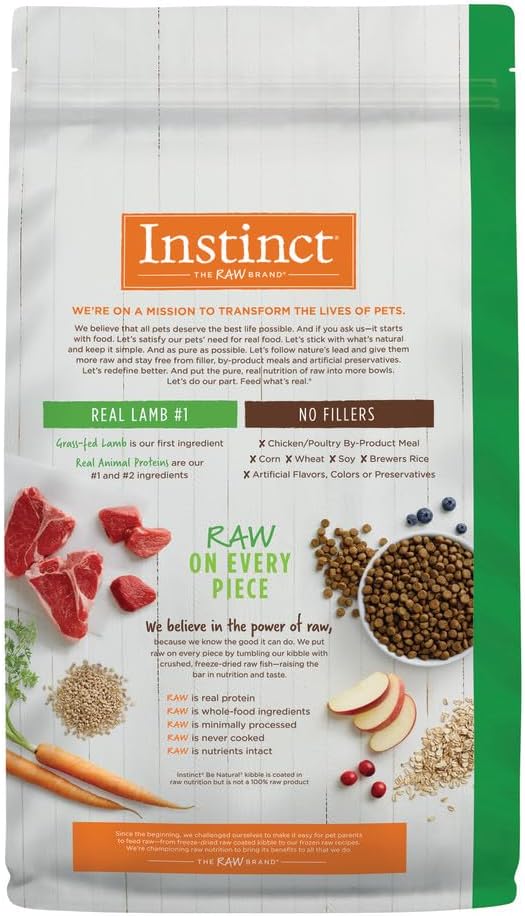 Instinct Be Natural, Natural Dry Dog Food, Raw Coated Kibble - Real Lamb & Oatmeal, 4.5 lb. Bag