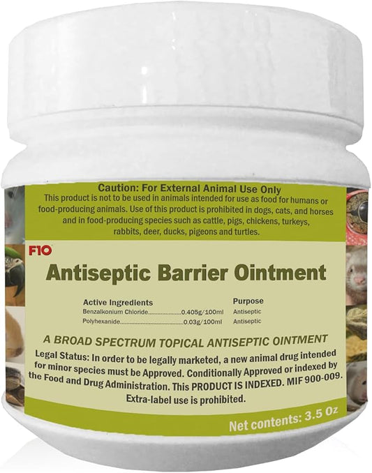 F10 Antiseptic Barrier Ointment for Reptiles, Birds, Small Animals & Exotic Animals, Natural Wound Healing Ointment for Pet, Relieves Pain & Prevents Infection - 100g