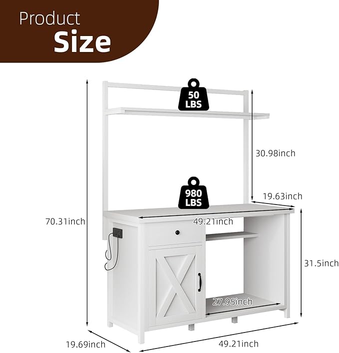 4ever2buy 55-75 Gallon Fish Tank Stand with Power Outlet, Led Light, Heavy Duty Aquarium Stand with Cabinet for Fish Tank Accessories Storage, Shelf, for Turtle Tank, Reptile Terrarium, 1100LBS, White