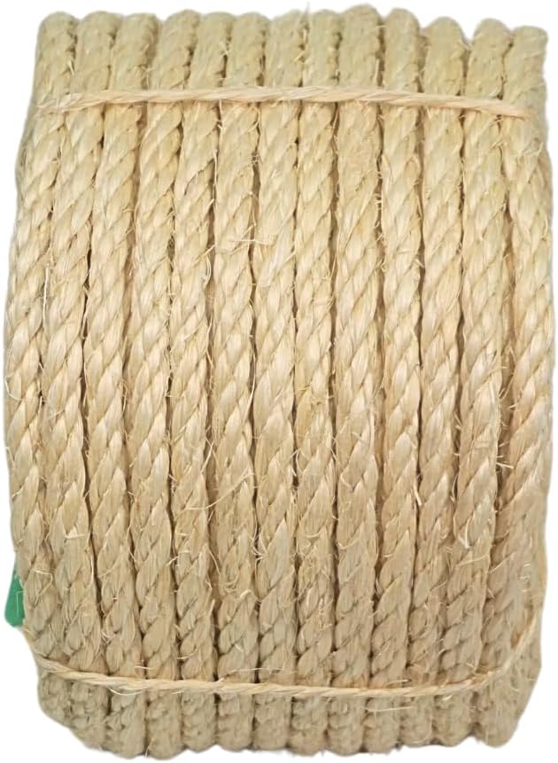 Premium Brazilian Sisal Rope, Natural Fiber 100% Sisal, Ultra Durable, Chemical-Free, Ideal for DIY, Cats, Scratching Post Replacement, Home Decor, Garden, Crafting (1/4” 100 ft / 6mm 30m)