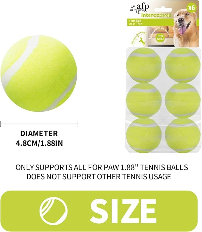 ALL FOR PAWS 2-inch Tennis Balls for Dogs, Fetch Toys for Small Medium Dogs, Bouncy & Durable Tennis Balls for Ball Launcher Toy, 6 Pack Fetch Toy for Outdoor Play