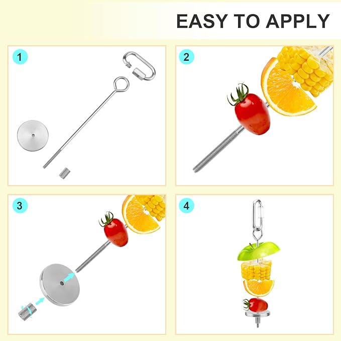 Hypeety Bird Fruit Vegetable Holder Stainless Steel Vegetable Skewer Hanging Food Feed Tool for Parrot Budgies Parakeet Cockatiels Conure Lovebirds Finch Canary Pigeon Hamster Rat Gerbil(7.9inch,20cm)