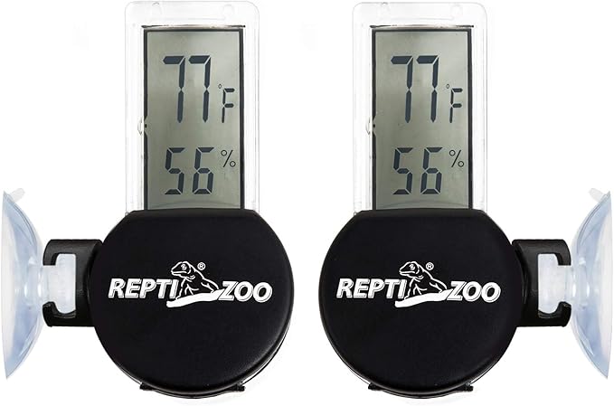 REPTI ZOO 2 Pack Reptile Terrarium Thermometer Hygrometer Digital Display Pet Rearing Box Reptiles Tank Thermometer Hygrometer with Suction Cup