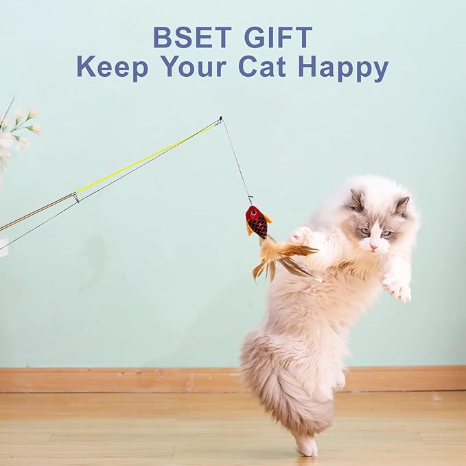 Silvervine Cat Teaser Wand Toys with Red Fish - 10X More Attractive Than Catnip, Adjustable 16-30 Inches, Durable Interactive Cat Toys for Indoor Cats, Detachable Wheel for Multi-Purpose Use