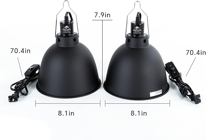 2 Pack Reptile Light Fixture, 8.1in Deep Dome Reptile Heat Lamp Fixture with Switch, Dual Terrarium UVB Basking Light Fixture for Bearded Dragon Snake Lizard, Suitable for E26 Bulb Up to 150W