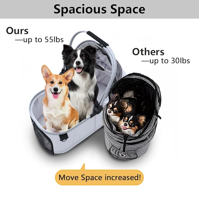 Dog Cat Stroller, Foldable 4 Wheels Dog Stroller for Small Medium Dogs 20 lbs,Pet Strollers for Large Dogs 50lbs, Stable Anti-Shock Detachble Carrier,with 360°Swiveling Front Wheel forTravel