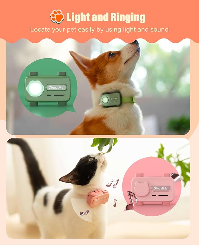 GlocalMe PetPhone for Dog and Cat, Support Play Music and Two-Way Call, Pet Community and AI Health Alerts, Real Time Tracking and Virtual Fence, Unlimited Range Pet GPS Tracker (Pink)