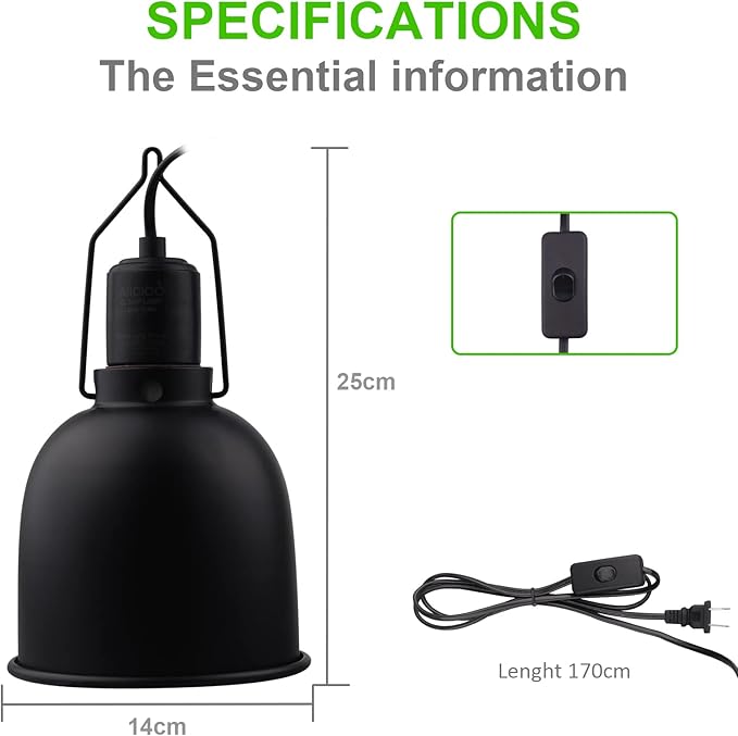 Aiicioo Reptile Light Fixture - Deep Light Dome 5.5Inch UVB Reptile Heat Lamp Reptile Light Fixture Max 100W Tortoise Leopard Gecko Snake Bearded Dragon