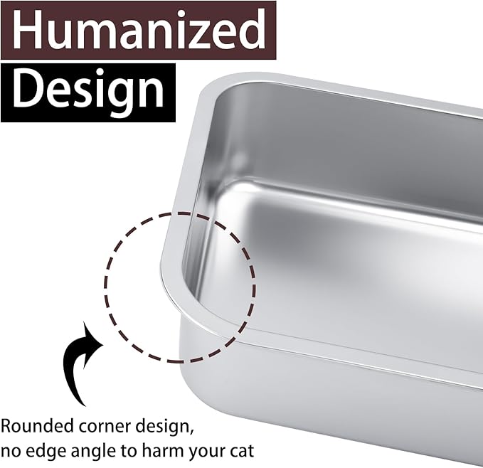 Small Stainless Steel Litter Box, 17.5"×13.6"×4" Metal Litter Box Low Side Easy Entry, Rust-Proof, Non Stick, No Smell, Easy to Clean for Kittens, Elderly Cats, Rabbits