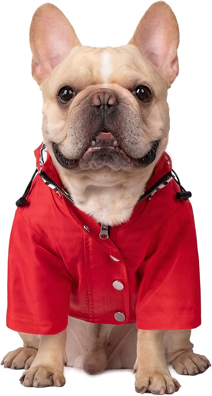 HDE Dog Raincoat Poncho Double Layer Zip Rain Jacket with Removable Hood, Leash Hole for Small to 3XL Dogs and Puppies Red - S
