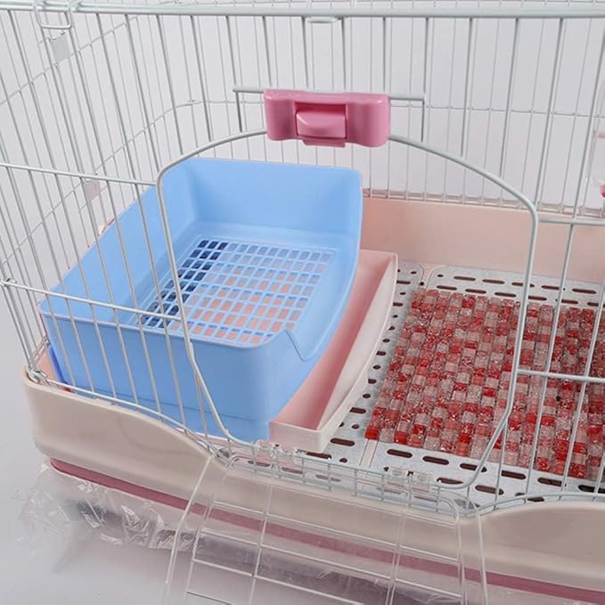 Hamiledyi Large Rabbit Litter Box - Corner Pet Toilet with Removable Drawer & Plastic Grate, Bigger Litter Pan for Small Animals (Guinea Pigs, Chinchillas, Ferrets, Adult Hamsters)