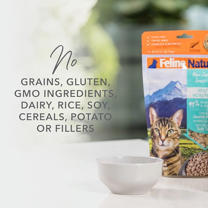 Feline Natural High Protein Dry Cat Food, Freeze-Dried Diet with 98% Meat, Organs & Seafood, No Peas, Grains, or Artificial Additives, Made in New Zealand, Chicken & Lamb, 11oz