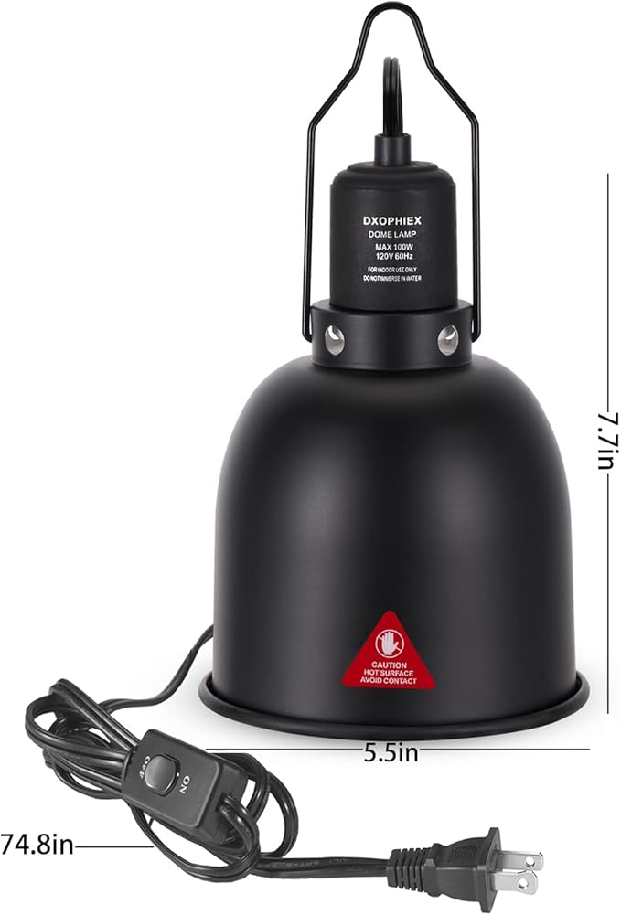 5.5inch Deep Dome Reptile Heat Lamp Reptile Light Fixture UVB Light Fixture Max 100W for Bearded Dragon, Turtles, Snake and Lizard Terrarium