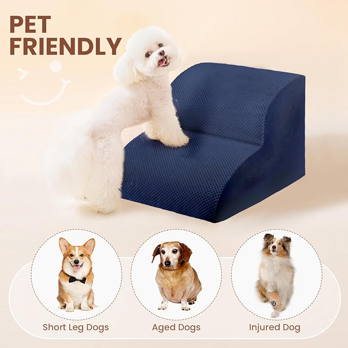 Dog Stairs for Small Dogs, High Density Foam Dog Steps, Extra Wide Non-Slip Pet Ramp for High Beds Or Couch, Soft Doggie Ladder for Dogs Injured, Older Pets, Small Cats