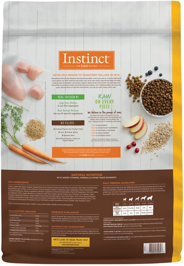 Instinct Be Natural, Natural Dry Dog Food, Raw Coated Kibble - Real Chicken & Brown Rice, 25 lb. Bag