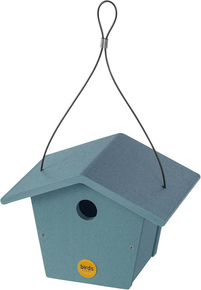 Birds Choice Hanging Bird House for Wrens & Chickadees Recycled Plastic Bird Houses for Outside Made in USA - Lake Blue