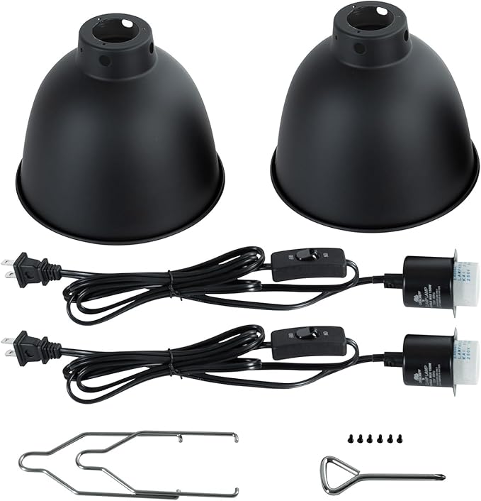 2 Pack Reptile Light Fixture, 8.1in Deep Dome Reptile Heat Lamp Fixture with Switch, Dual Terrarium UVB Basking Light Fixture for Bearded Dragon Snake Lizard, Suitable for E26 Bulb Up to 150W