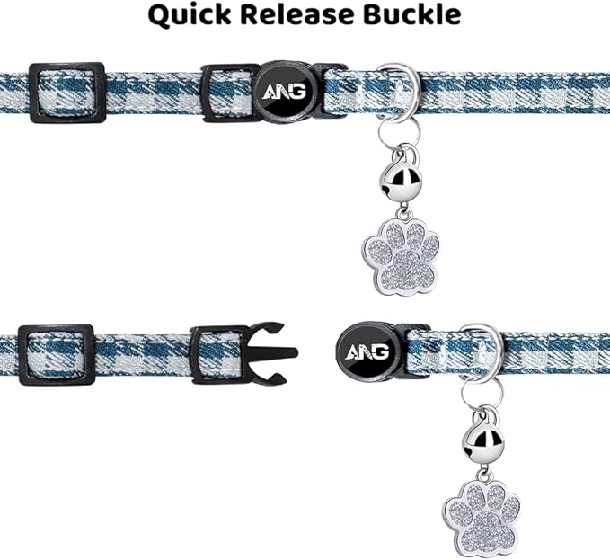 Personalized Breakaway Cat Collars - ID Tag, Bell, Bowtie - Safety Quick-Release, Customized for Girls & Boys Cats (Houndstooth-Blue)