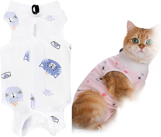 2 PCS Cat Recovery Suit for Spay Abdominal Wounds Cat Onesie for Cats After Surgery Recovery Suit Female Breathable E-Collar Alternative Kitten Onesie Anti Licking Small