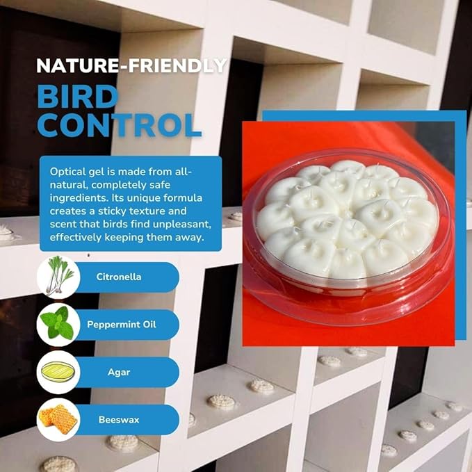 Bird Barrier Optical Gel Bird Deterrent – 200 Pack Bird Gel – Deters Most Species Including Pigeons, Woodpeckers, Gulls, Crows, Starlings – Ideal for Ledges, Balconies, Signs, Equipment
