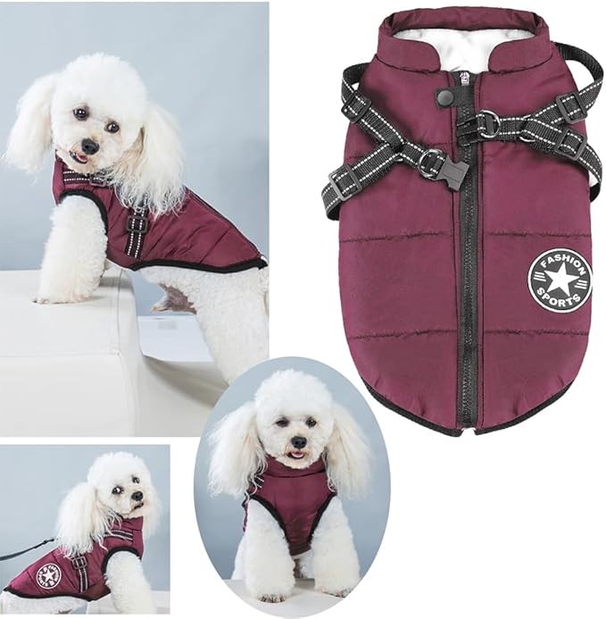 Aiboria Dog Jackets Coat for Winter Windproof Waterproof Skiing Fleece Warm Dogs Vest with Chest Strap Belt Purple XL