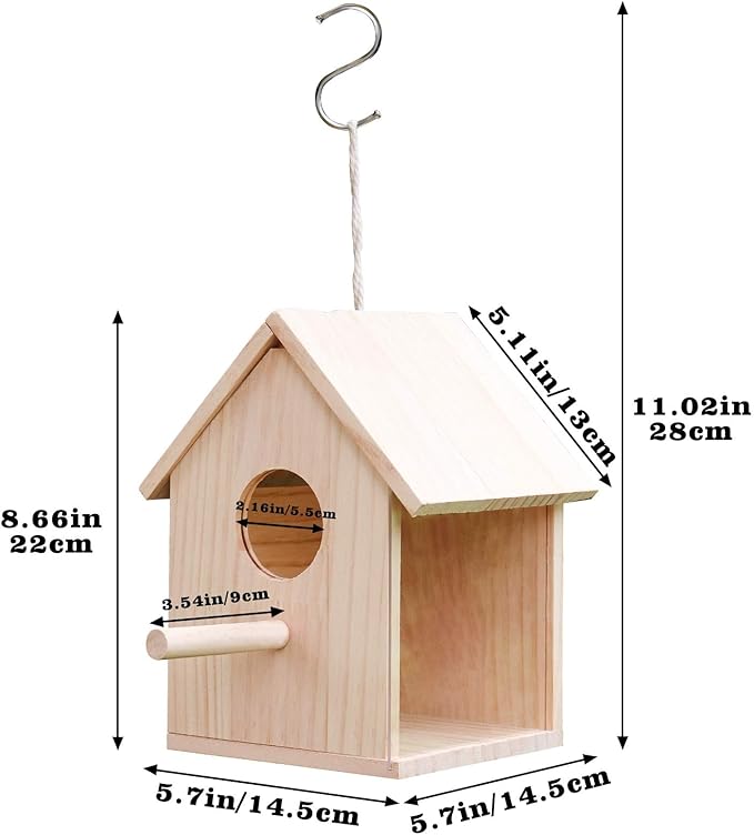 Large Bird House for Outside, Outdoor Wooden Birdhouse with Transparent Acrylic Window, Bird Nest Box with Pole for Garden Patio, Hanging Birdhouse for Sparrow Hummingbird Finch 5.7 × 5.7 × 8.7 Inches