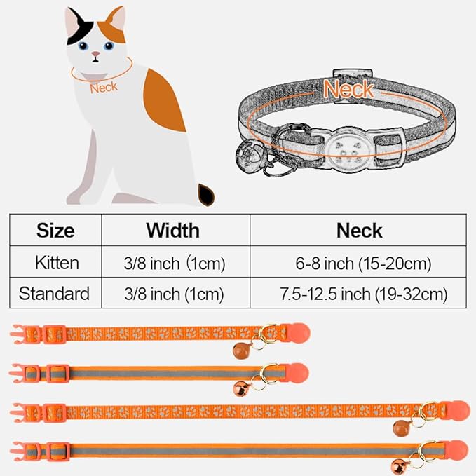 Taglory Kitten Collar Breakaway with Bell, 2 Pack Girl Boy Pet Kitten Collar Adjustable 6-8 Inch for 2-6 Months Cat, Orange