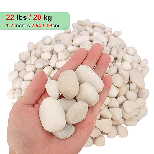 Premium 1-2 Inch White Natural River Rocks – Versatile 22 lbs River Rocks & Pebbles for Outdoor and Indoor Plants, Use for Decorative White Stones for Garden, Aquarium, Vase, Plant, Crafting