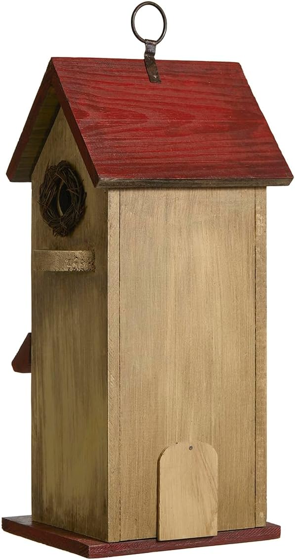 Glitzhome Birdhouses for Outdoors, Rustic 14.25" H Large Bird Houses for Outside, Distressed Painted Bird House Solid Wood Cottage Decorative Hanging Birdhouse for Outdoor Patio Garden,Washed Yellow