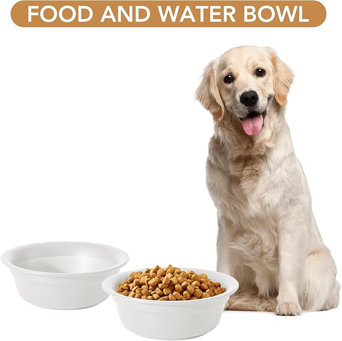 Ceramic 8.7inch Dog Bowl for Large Dogs, Basic Food and Water Bowl for Replacement, Wide Opening Rounded Edge(Single Bowls, Matt White)