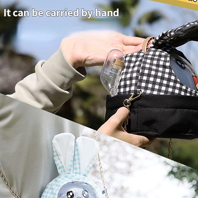 Hamster Carrier Cage with Lovely Cover and Chain Portable Cages Small Animals Carry Travel Case with Water Bottle Plastic Breathable Outgoing Cage for Dwarf Hamster Guinea Pig (Black)