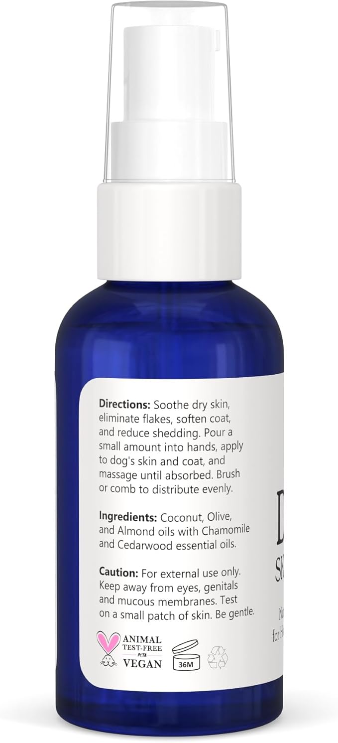 Natural Skin & Coat Oil for Dogs | Skin Soother with Coconut, Almond and Olive Oils | Soothe Dry Skin, Allergies and Skin Irritation | Add Softness and Shine to a Dull Coat | Made in The USA