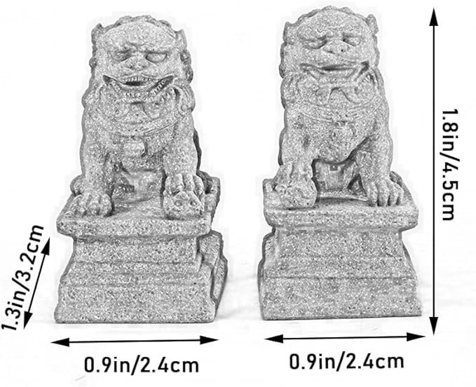 livelyfish Asian Fu Foo Dogs Statues Mini A Pair of Guardian Lion Figurine Sandstone Pets Fish Tank Aquarium Landscape Ornaments Accessories Feng Shui Decorations, A