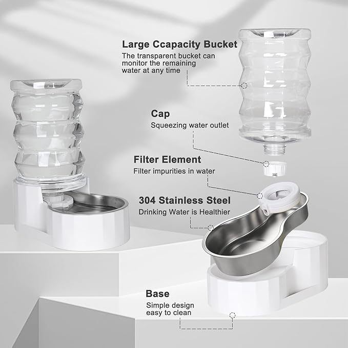 RIZZARI Automatic Dog Water Bowl Dispenser: 6L Upgraded Gravity Stainless Steel Cat Water Dispenser, Water Feeder with Two Caps and Filters for Pets Indoor/Outdoor Use by Owners