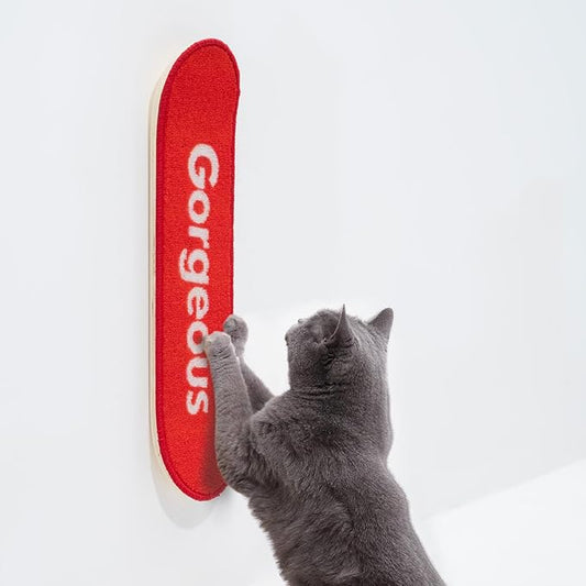 Wall Mounted Cat Scratching Board Skateboard Style (24"x6") - Reusable Wooden Board + Replaceable Cat Scratcher Map with Mounted Setup