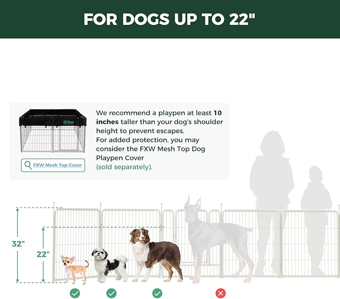 FXW Rollick Unleashed Dog Playpen for Indoor, Yard, RV Camping, 32 inch 24 Panels for Small and Medium Dogs, White│Patented